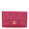 Caviar Quilted Flap Card Holder Wallet Dark Pink