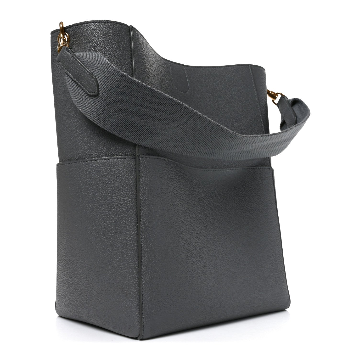 Soft Grained Calfskin Sangle Bucket Bag Grey
