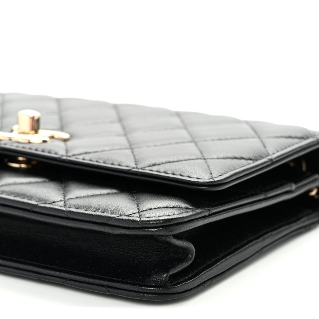 Lambskin Quilted Trendy CC Wallet On Chain WOC Black