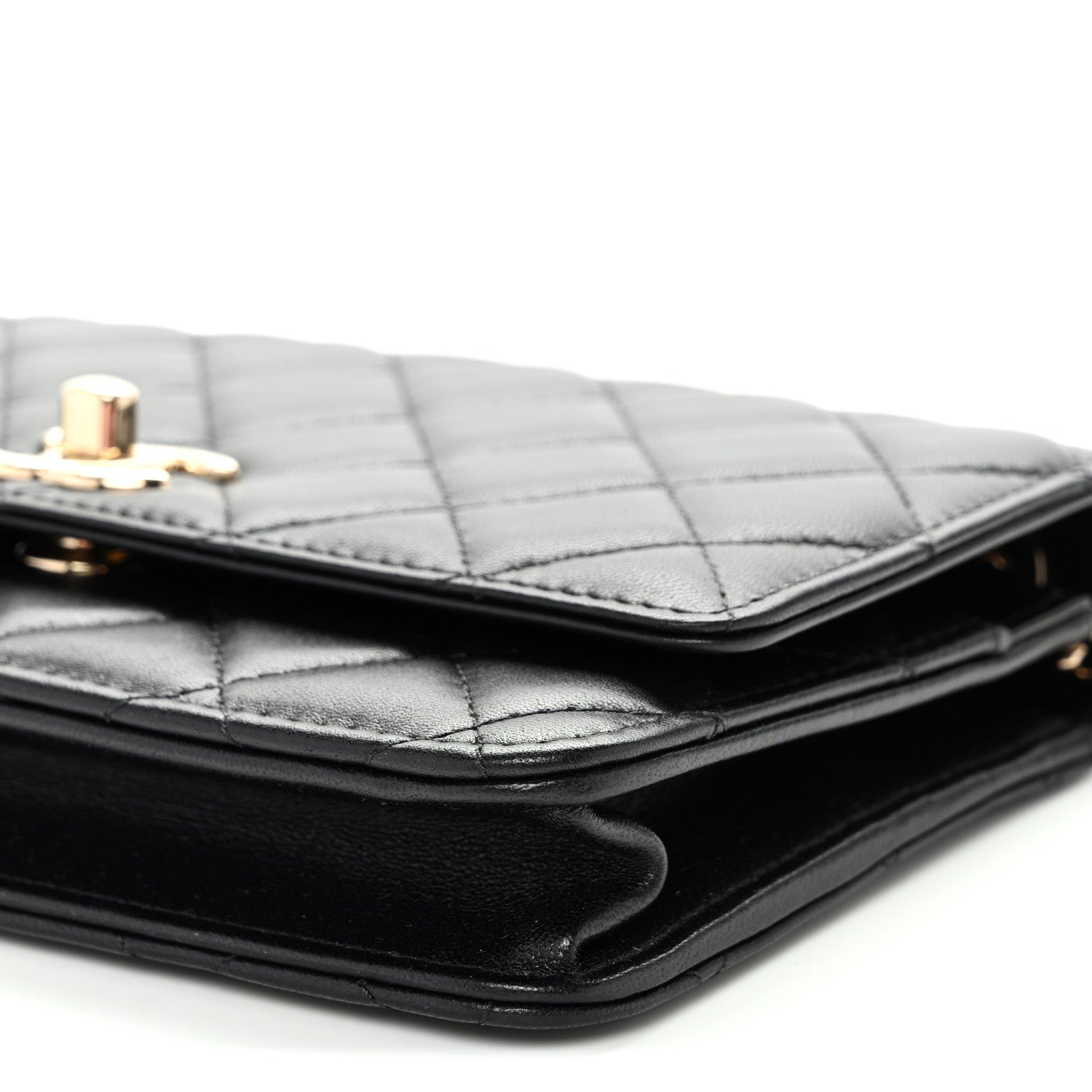 Lambskin Quilted Trendy CC Wallet On Chain WOC Black