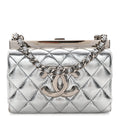 Metallic Calfskin Quilted Box Crossbody Silver