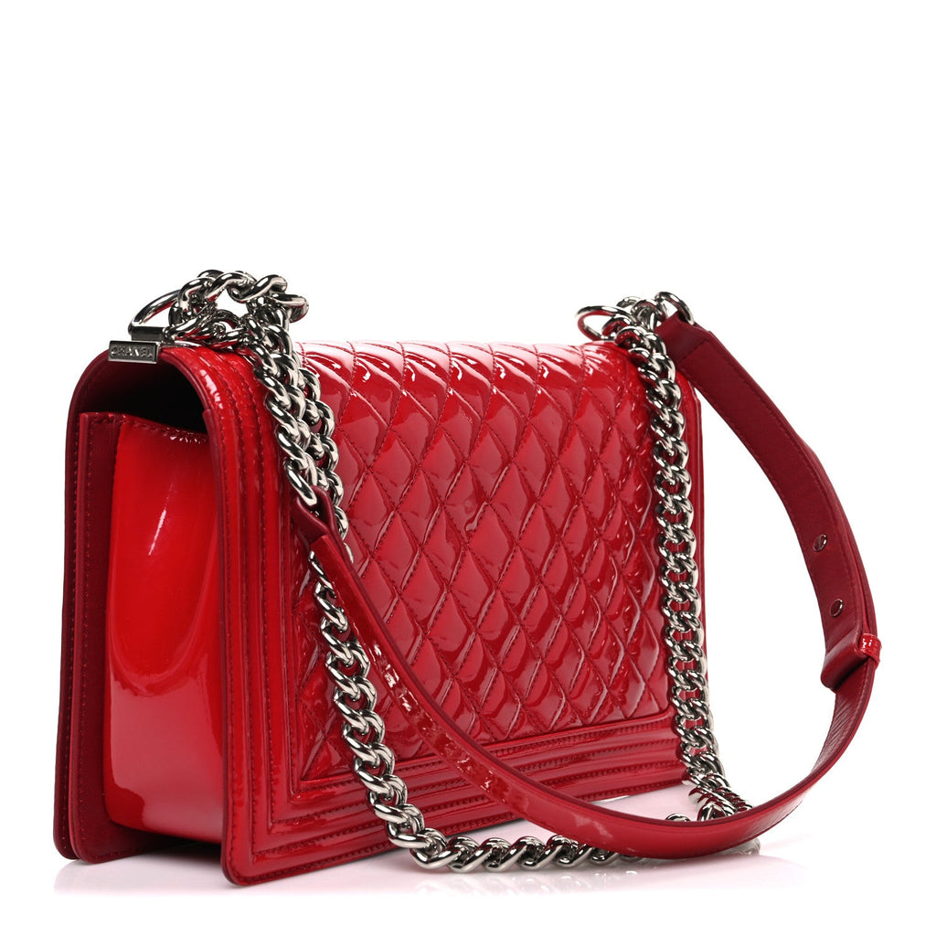 Patent Calfskin New Medium Plexiglass Boy Flap Red