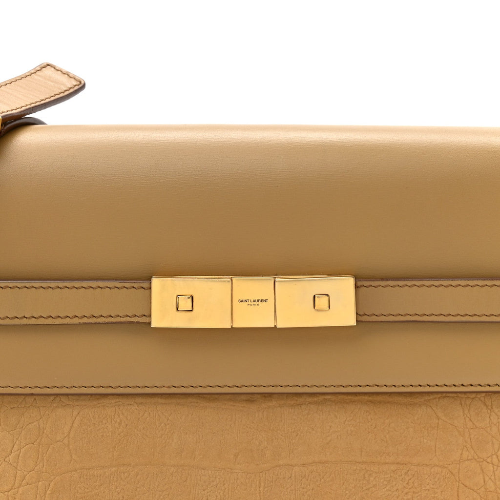 Smooth Calfskin Suede Crocodile Embossed Manhattan Shoulder Bag Tan