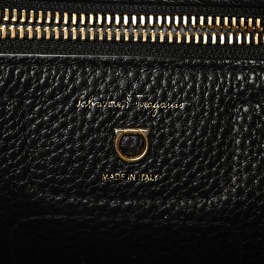 Hammered Calfskin Double Handle Small Amy Tote Black