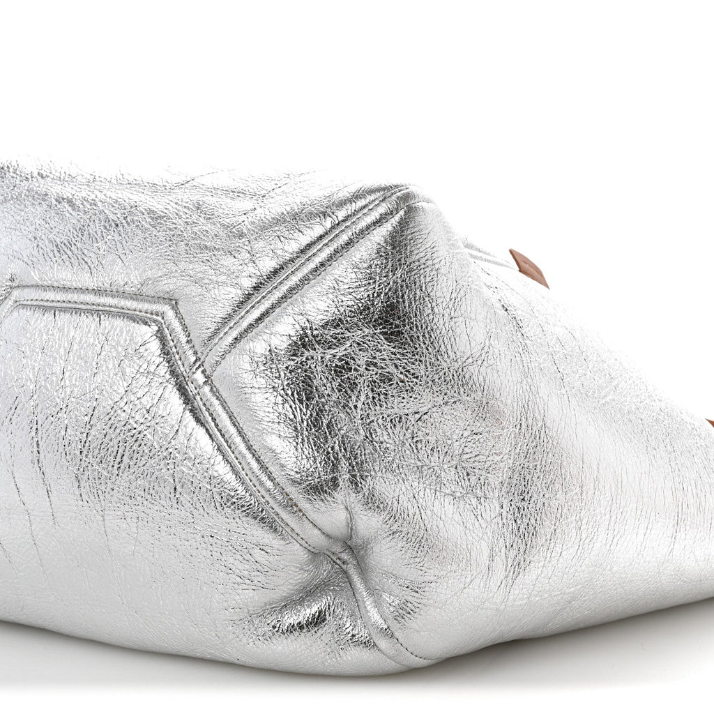 Metallic Lambskin Shearling Medium Phantom Cabas Reversible Tote Natural Silver