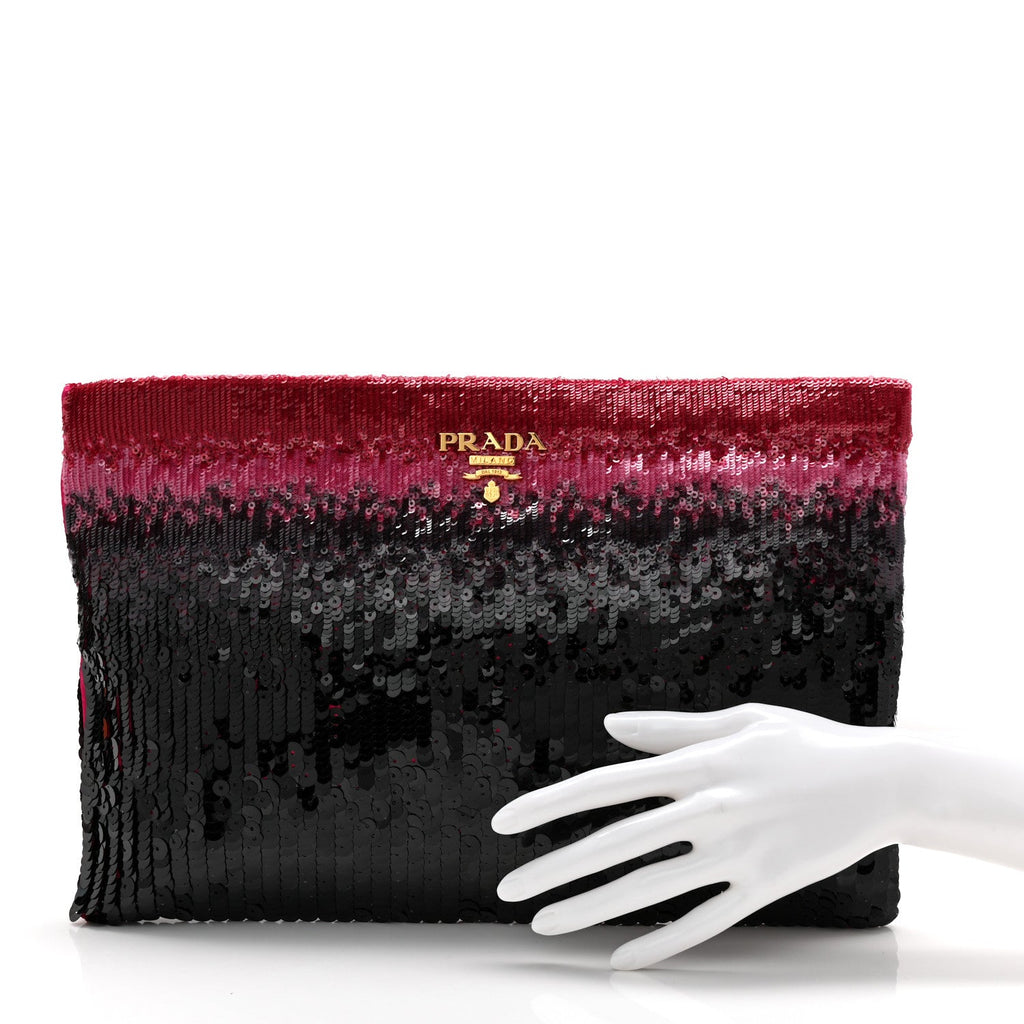 Sequin Ombre Clutch Black Pink Red