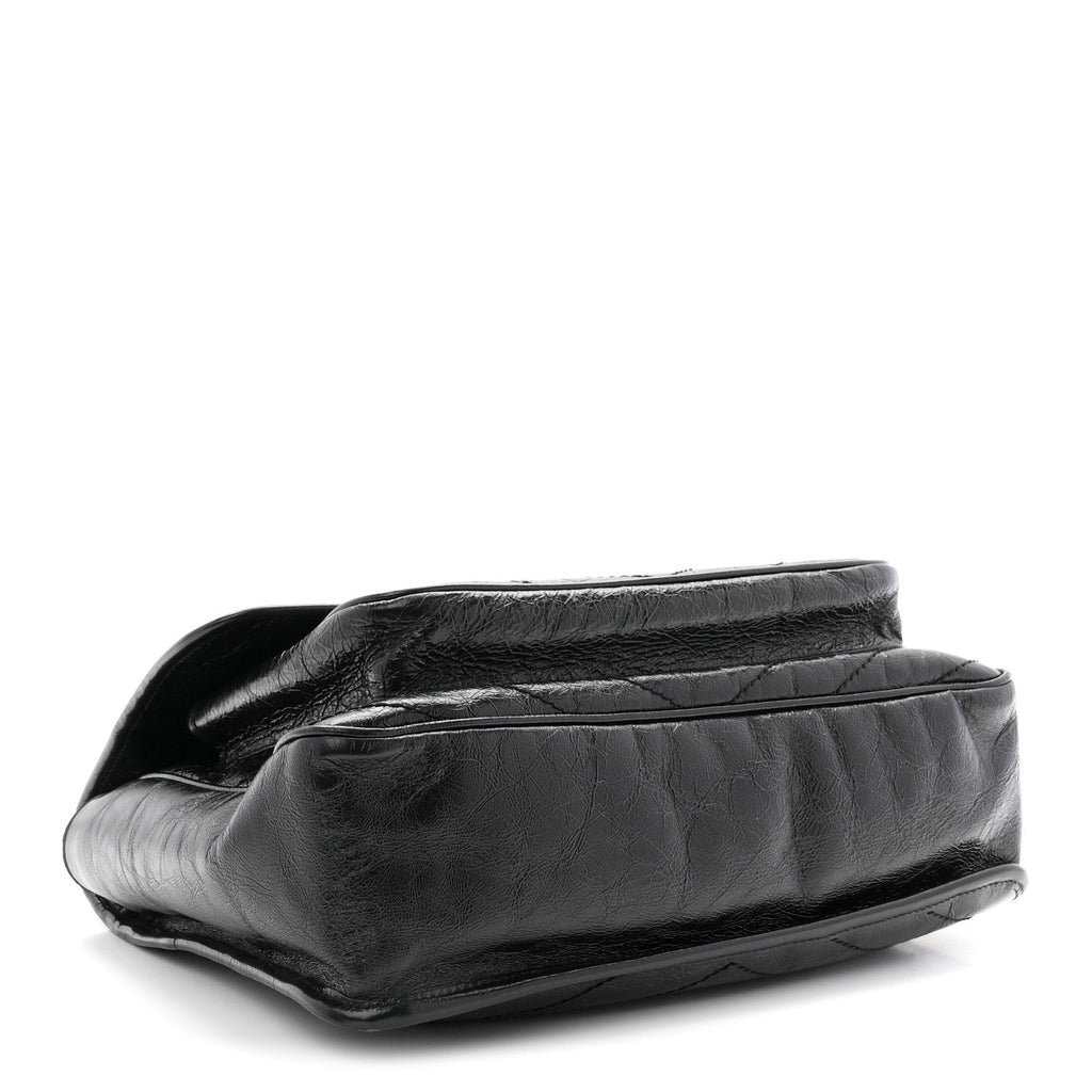 Crinkled Calfskin Matelasse Monogram Large Niki Chain Satchel Black