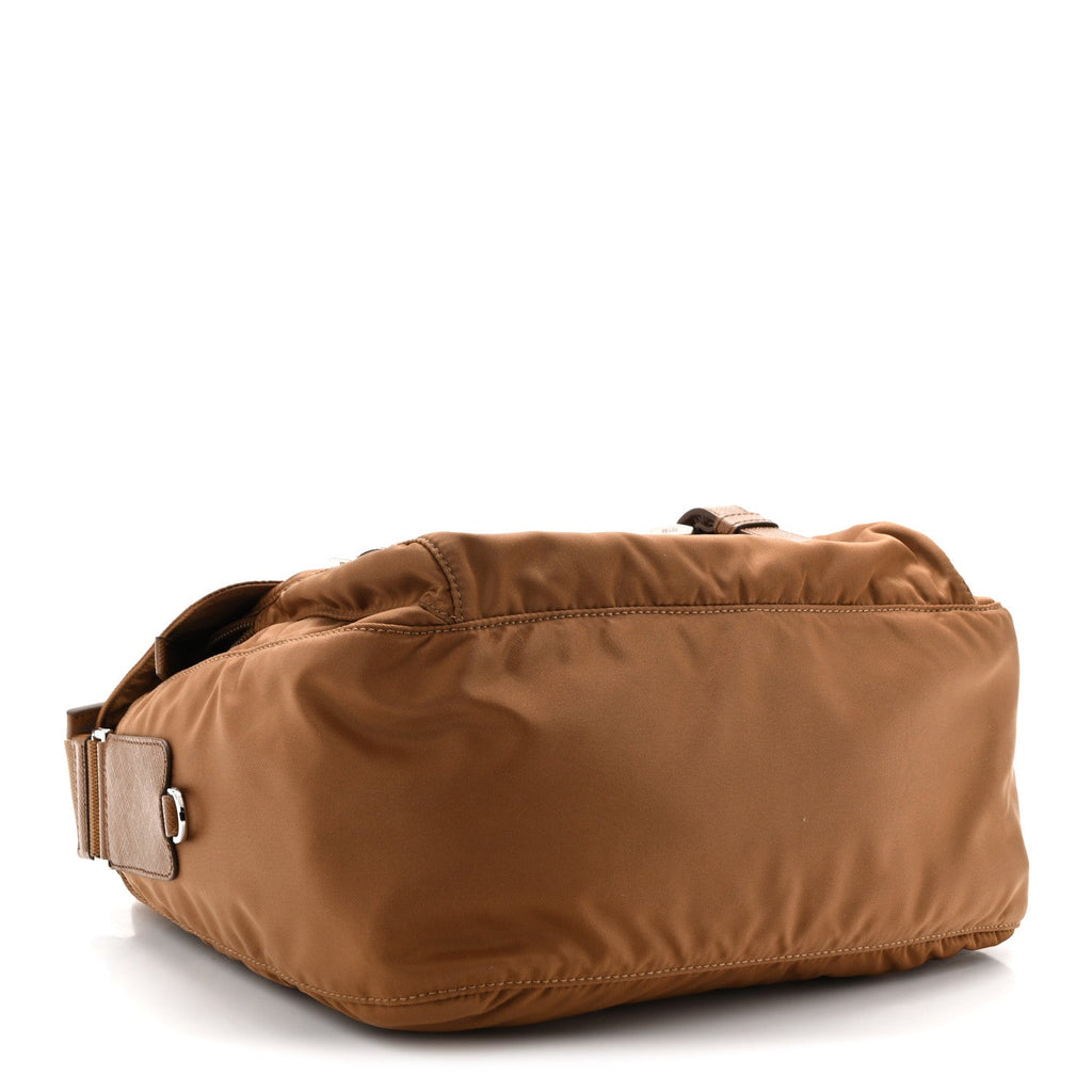 Re-Nylon Vela Saffiano Pocket Double Buckle Messenger Shoulder Bag Brandy