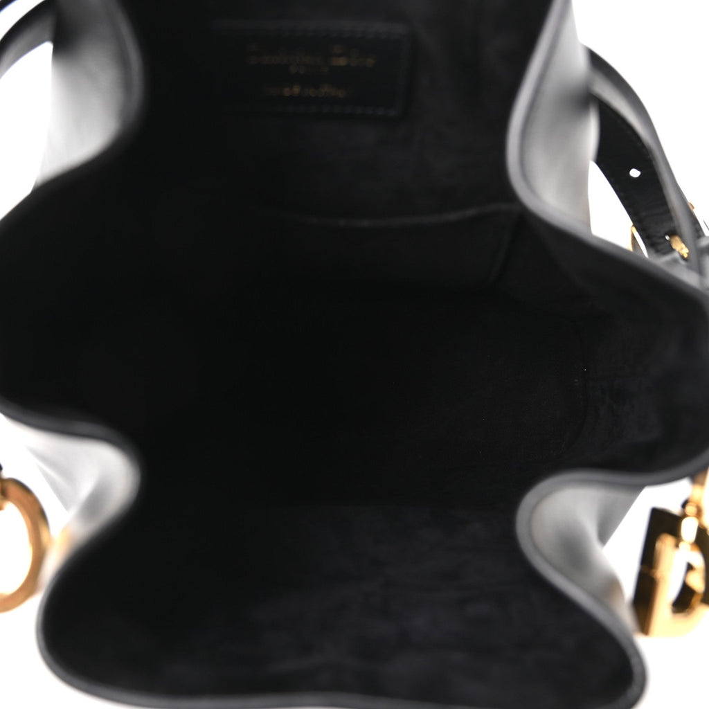 Calfskin CD Embossed Medium C'est Chain Bucket Bag Black