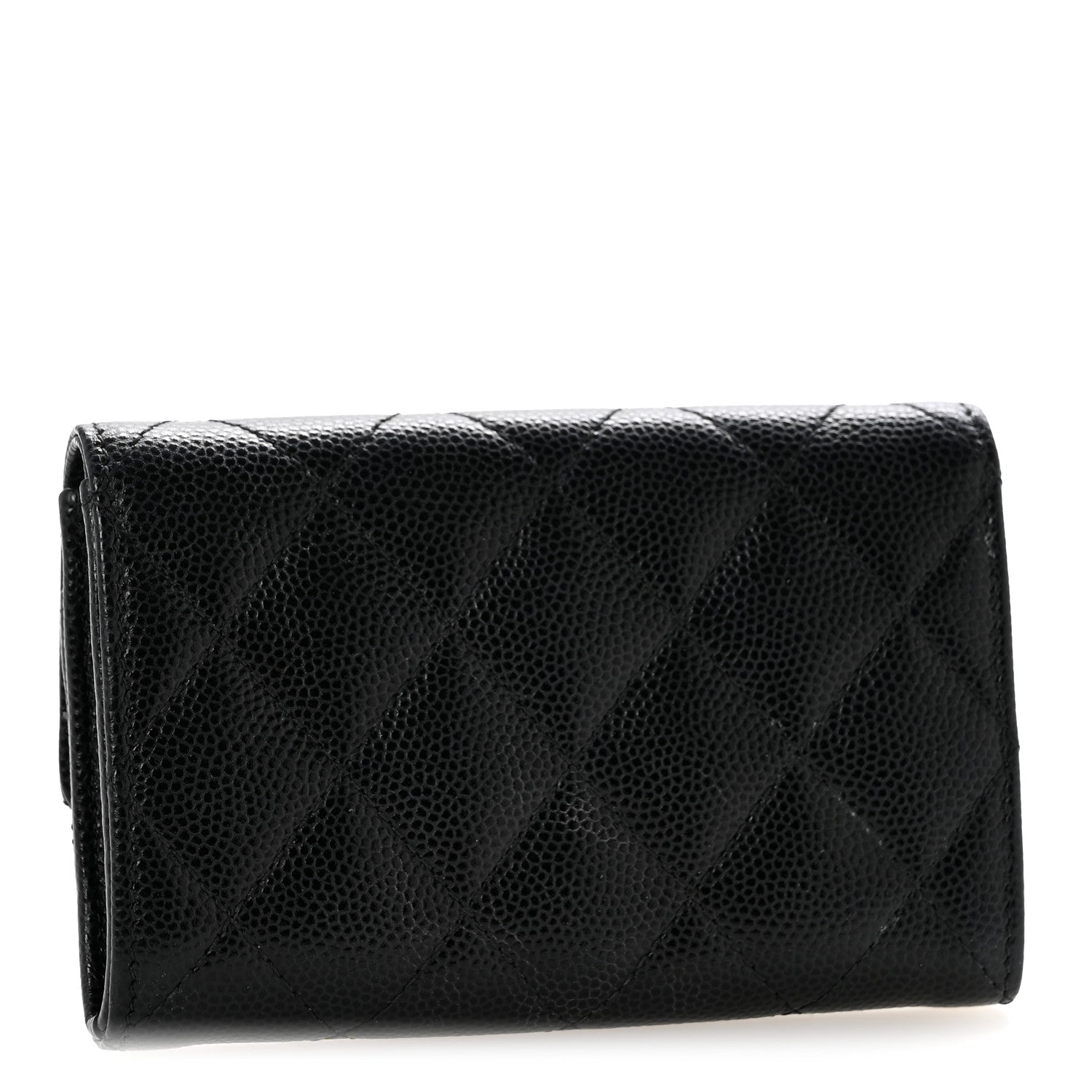 Caviar Quilted Chain CC Quilted Compact Flap Card Holder Black