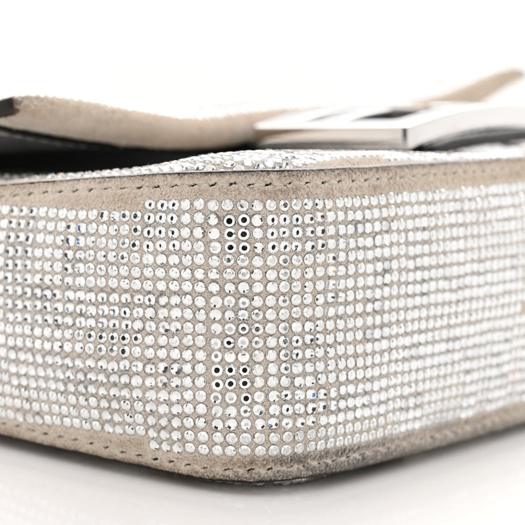 Crystal Vitello Laminato FF Mini Baguette Crystal Argento