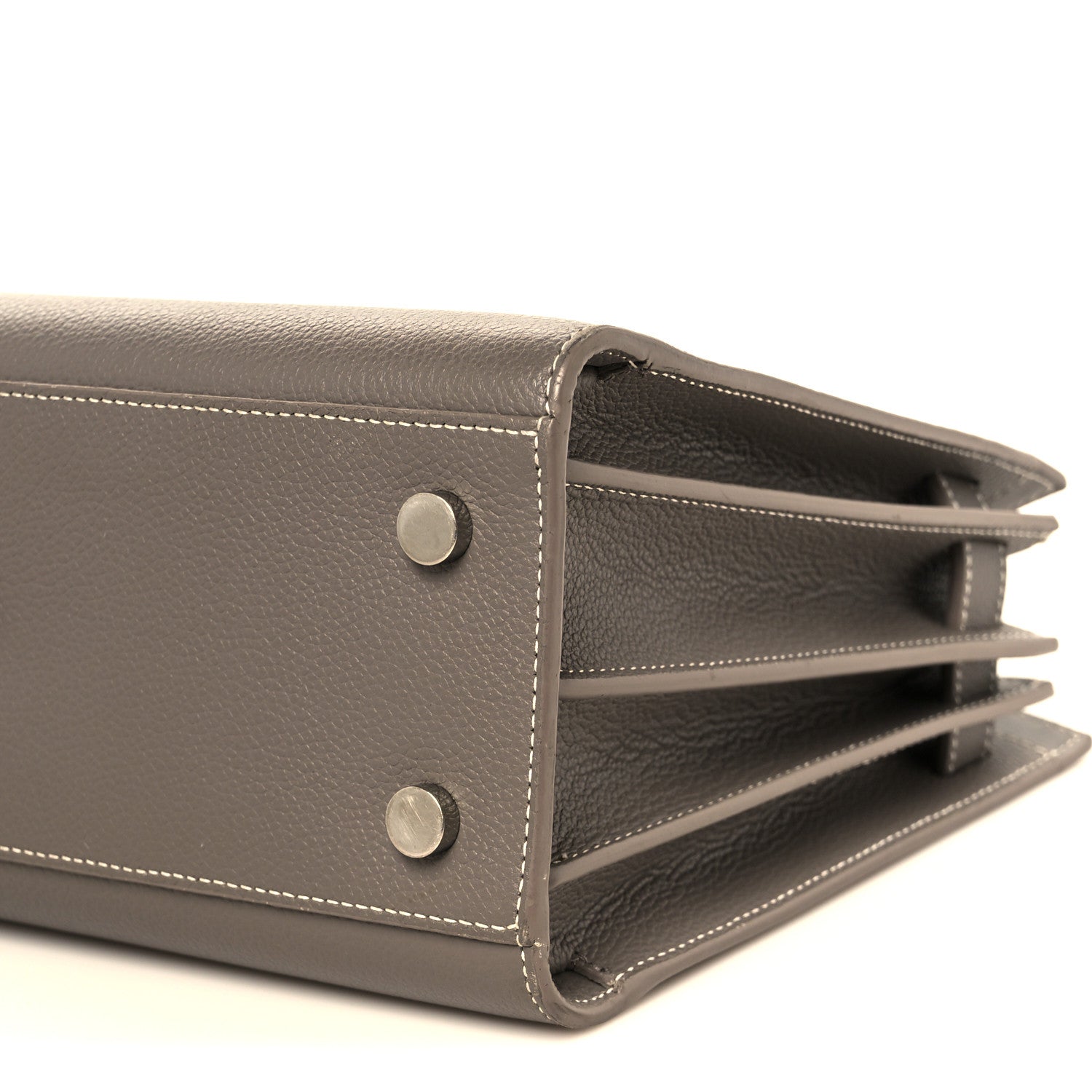Grained Calfskin Topstich Baby Sac De Jour Grey