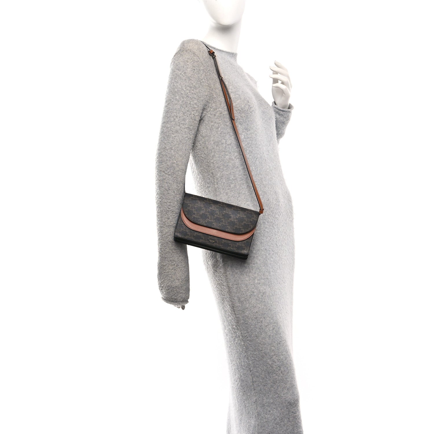 Triomphe Canvas Lambskin Wallet On Strap Tan
