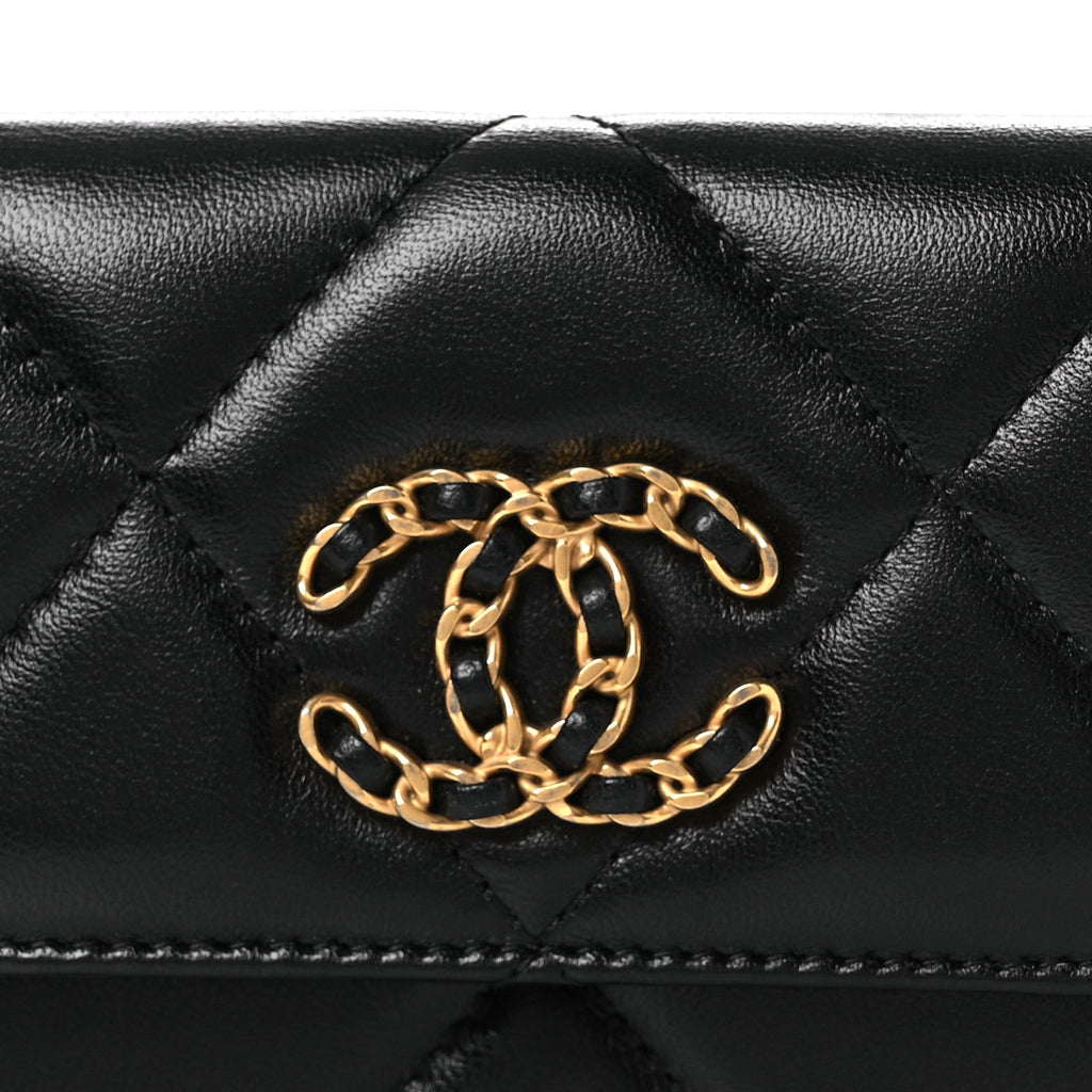 Lambskin Quilted Chanel 19 Flap Belt Bag Black