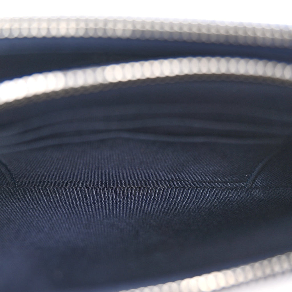 Metallic Caviar Quilted Small Boy Clutch With Chain Navy