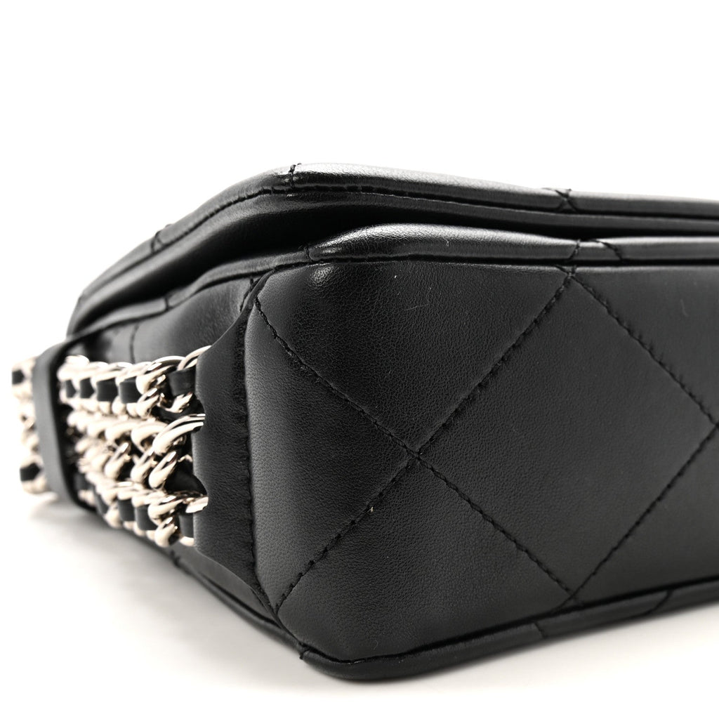 Lambskin Quilted Small Chain Rows Flap Black