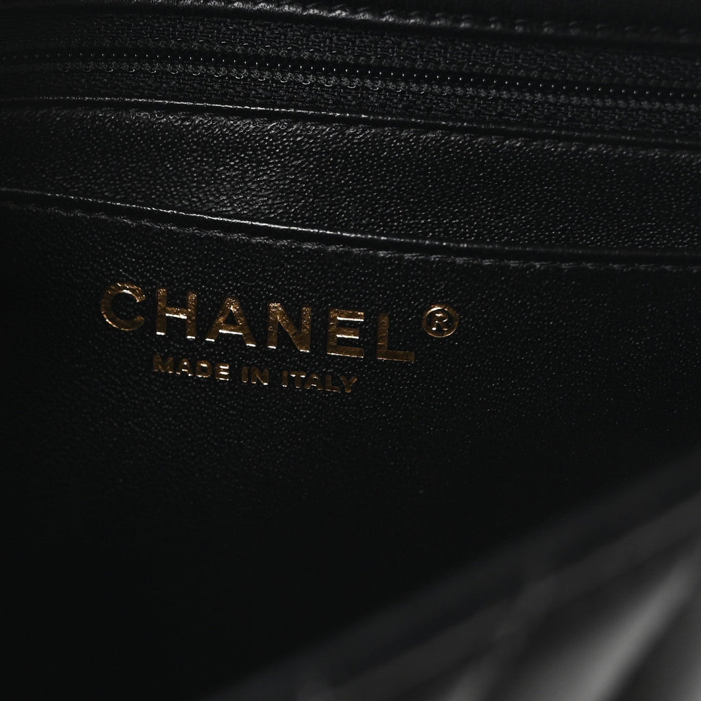 Lambskin Chevron Quilted Mini Square Flap Black