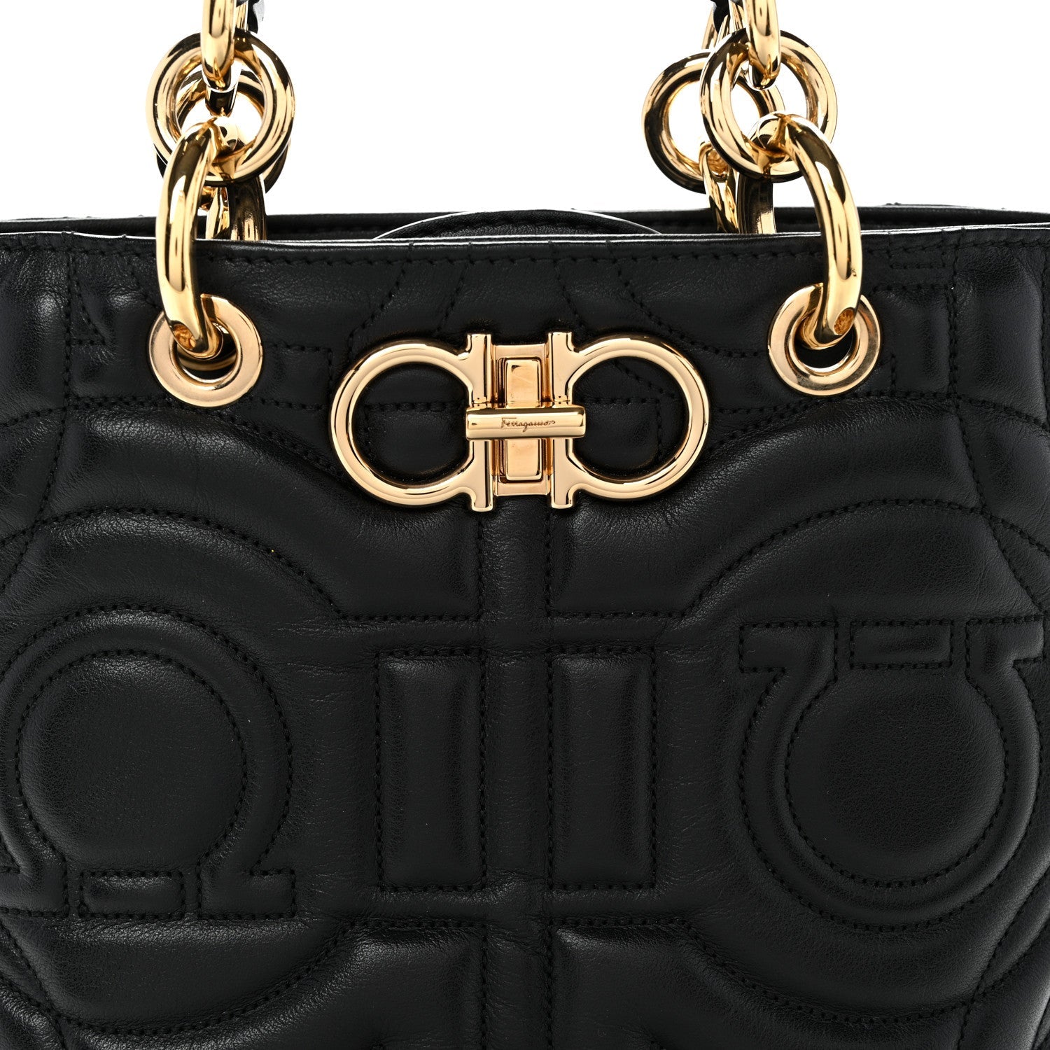 Calfskin Embossed Logo Plaque Gancini Tote Black