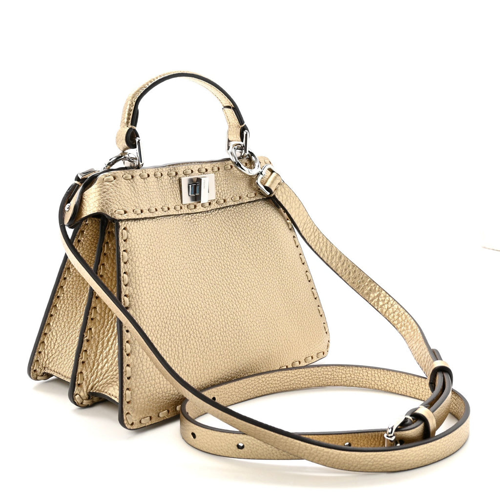 Metallic Cuoio Roma Sellerissima Nappa Sintetica Tape Stitch Petite Peekaboo I SEE U Iconic Satchel Platino