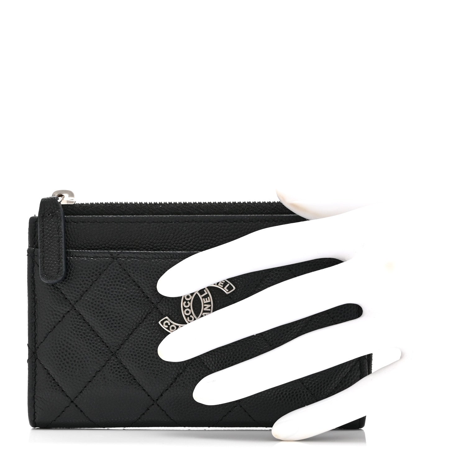 Caviar Quilted CC Logo Zip Around Card Holder Black