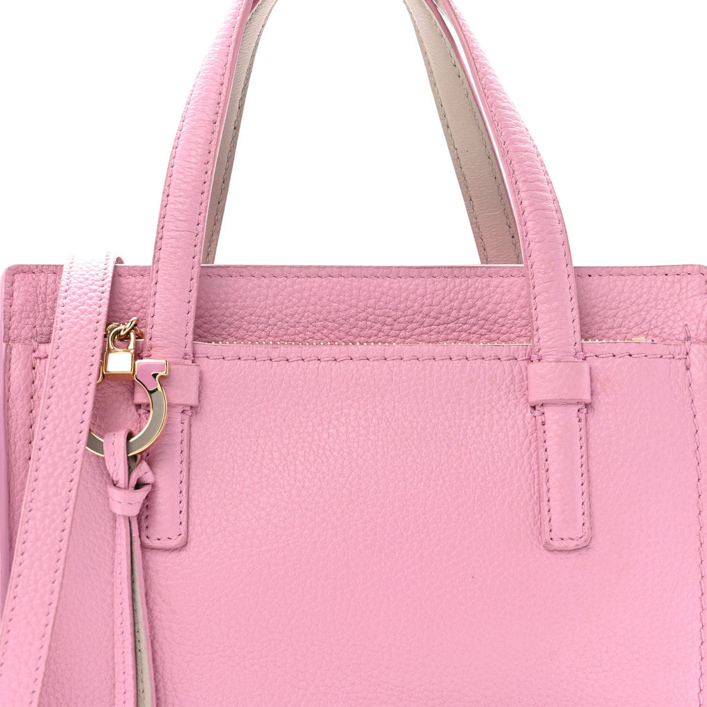 Grained Calfskin Double Handle Small Amy Tote Pink