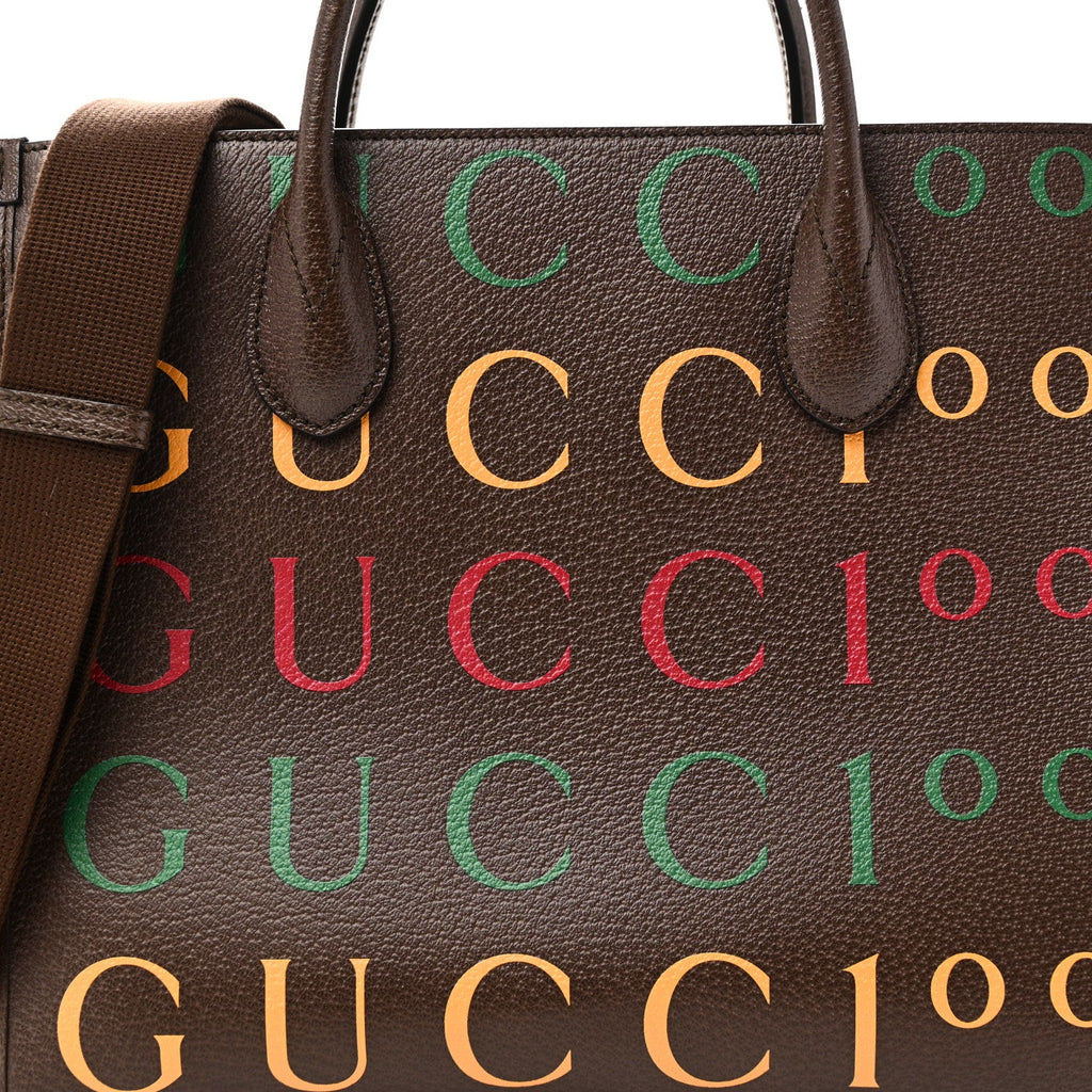 Textured Dollar Calfskin Gucci 100 Small Tote Bag New Acero Multicolor
