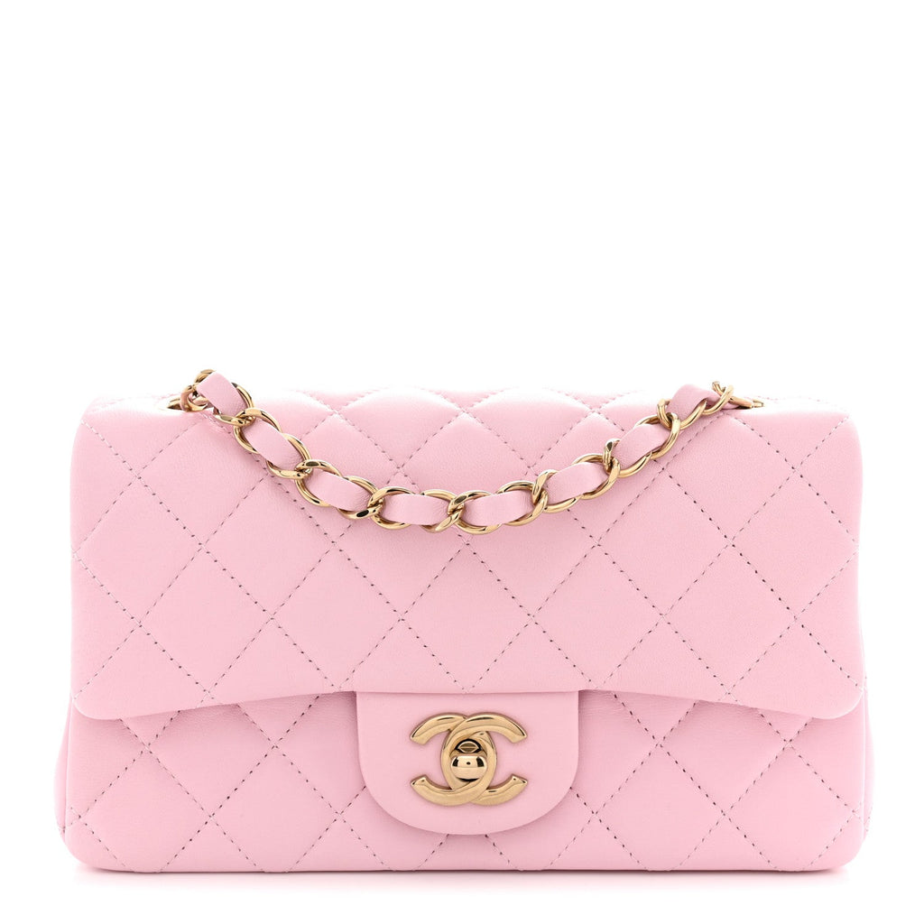 Lambskin Quilted Mini Rectangular Flap Light Pink