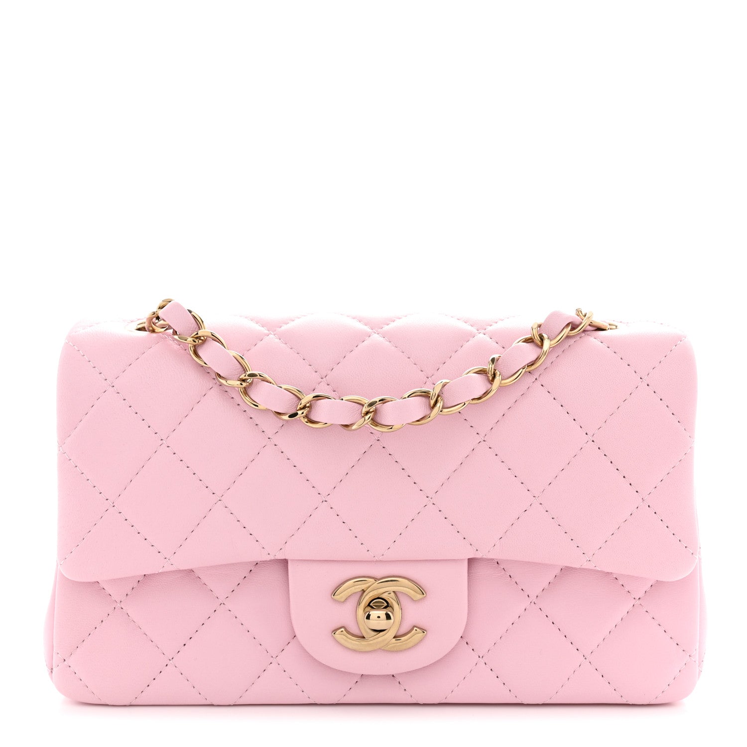 Lambskin Quilted Mini Rectangular Flap Light Pink