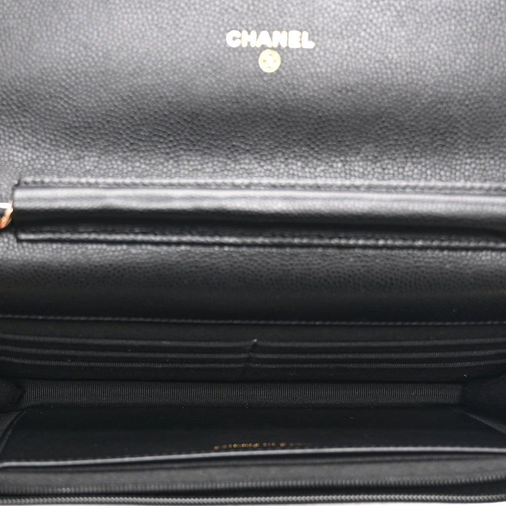 Caviar Quilted Crystal CC Wallet On Chain WOC Black