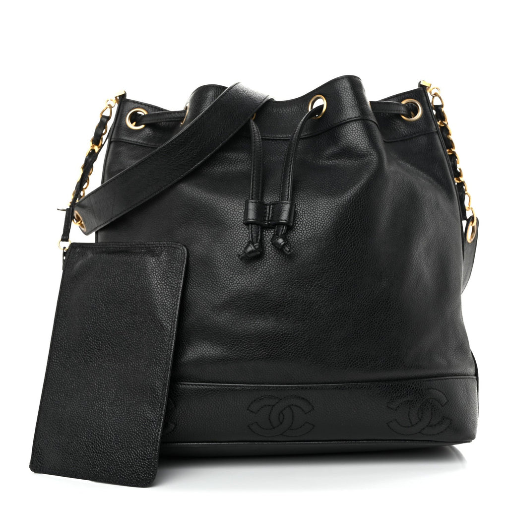 Caviar CC Drawstring Shoulder Bag Black