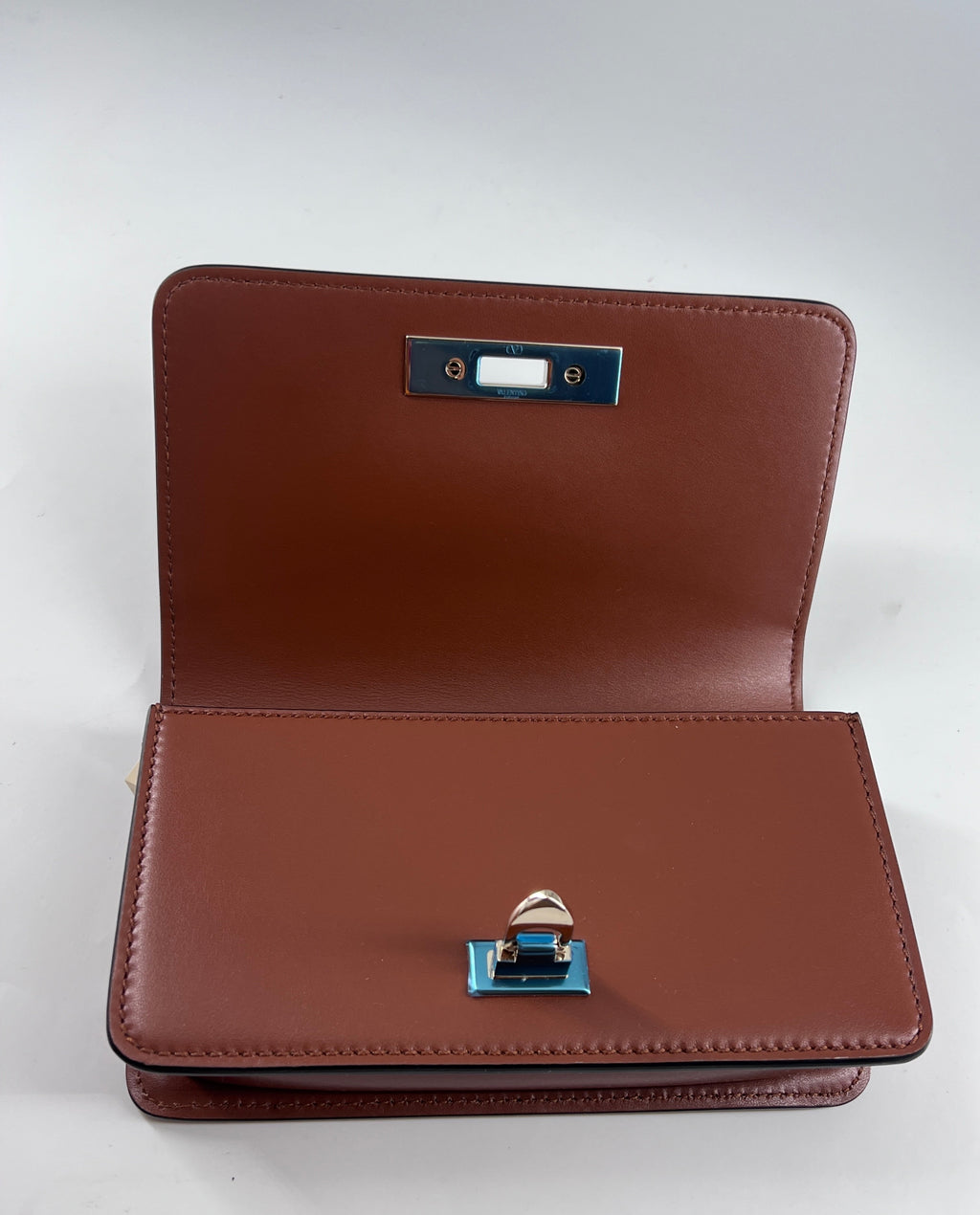 Valentino Garavani Rockstud Flip Lock Flap Bag Leather Brown Leather Bag (Authentic  )
