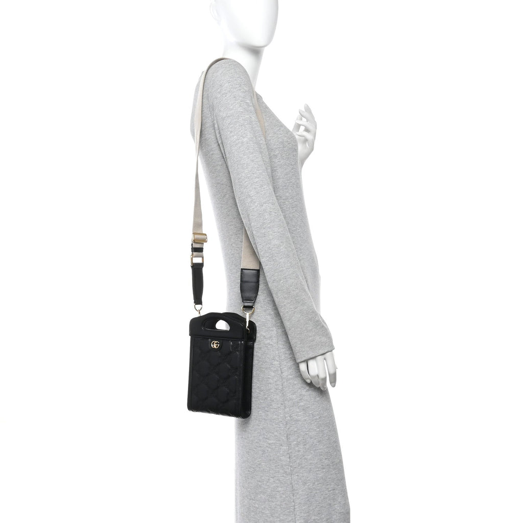 Calfskin GG Matelasse Mini Top Slip Handle Crossbody Bag Black Natural