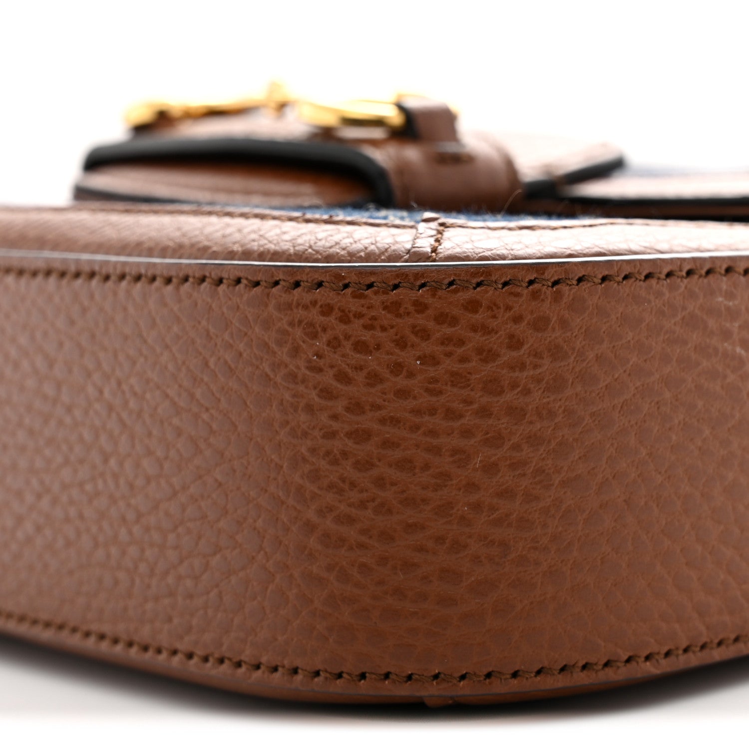 New Denim GG Monogram Dollar Calfskin Web Mini Horsebit 1955 Shoulder Bag Blue Tea Cuir Epilog
