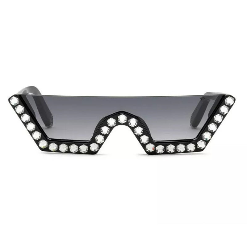 Philipp Plein Sunglasses Shield Semi Rim, Shiny Black Frame and Grey Gradient Lens SPP031S0700