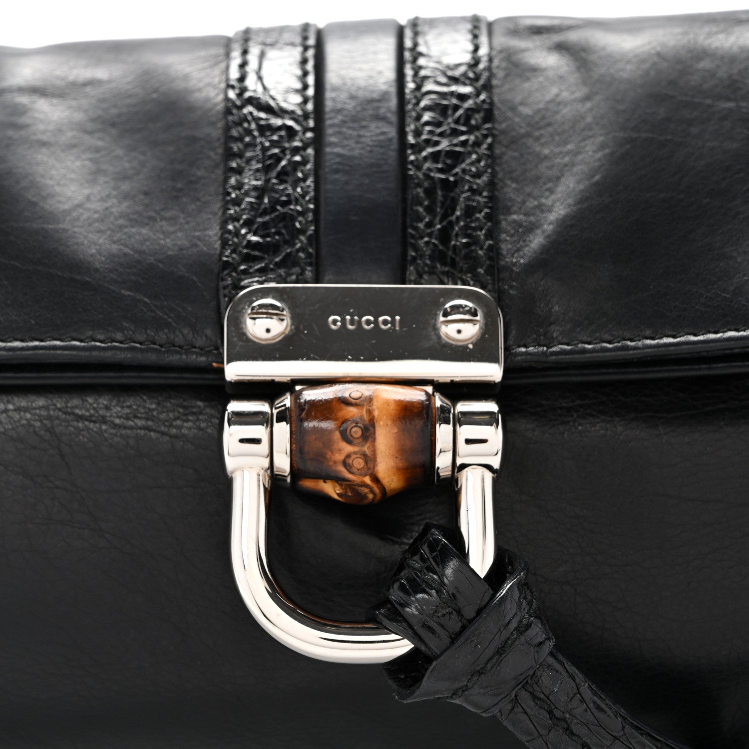 Calfskin Bamboo Croisette Clutch Black