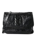 Crinkled Calfskin Matelasse Monogram Medium Niki Chain Satchel Black