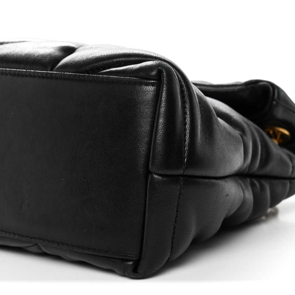 Lambskin Quilted Small Loulou Puffer Monogram Chain Satchel Black