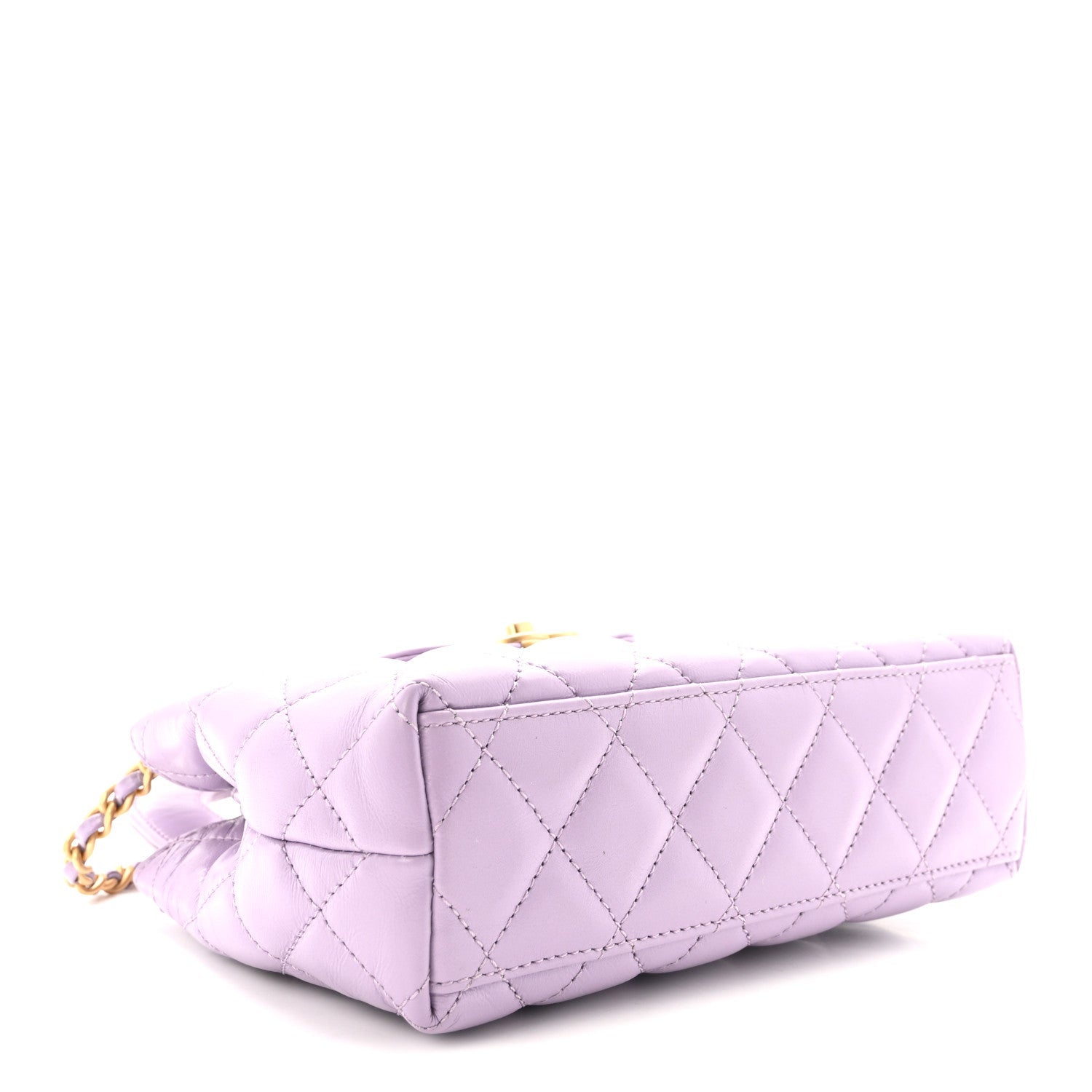 Shiny Aged Calfskin Quilted Nano Kelly Shopper Lilac