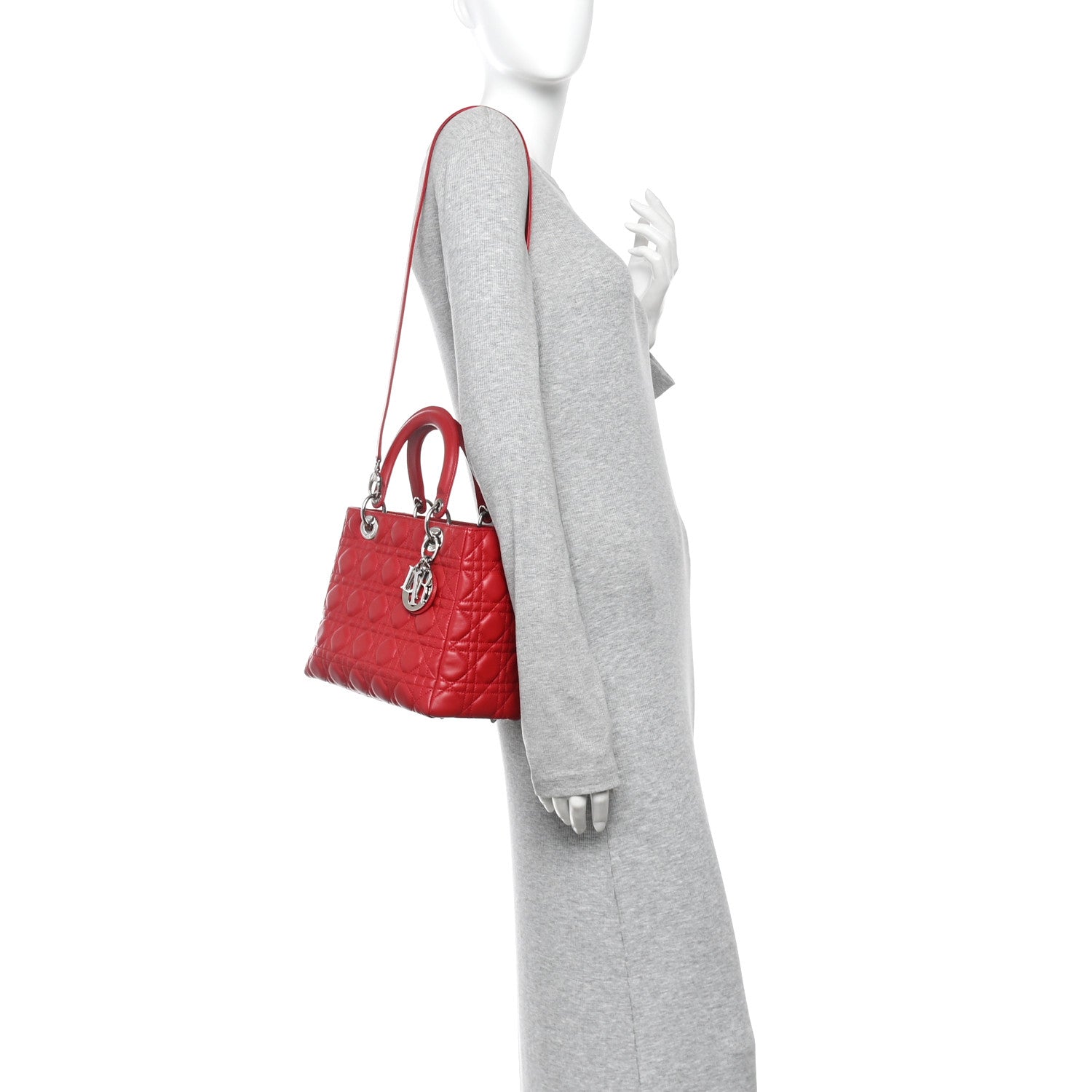 Lambskin Cannage Medium Lady Dior Red