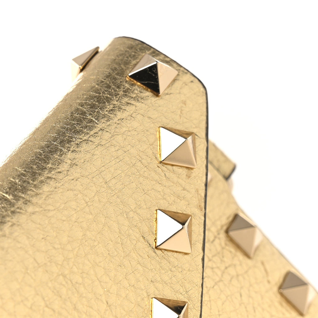 Metallic Calfskin Medium Rockstud Envelope Flat Wristlet Pouch Gold