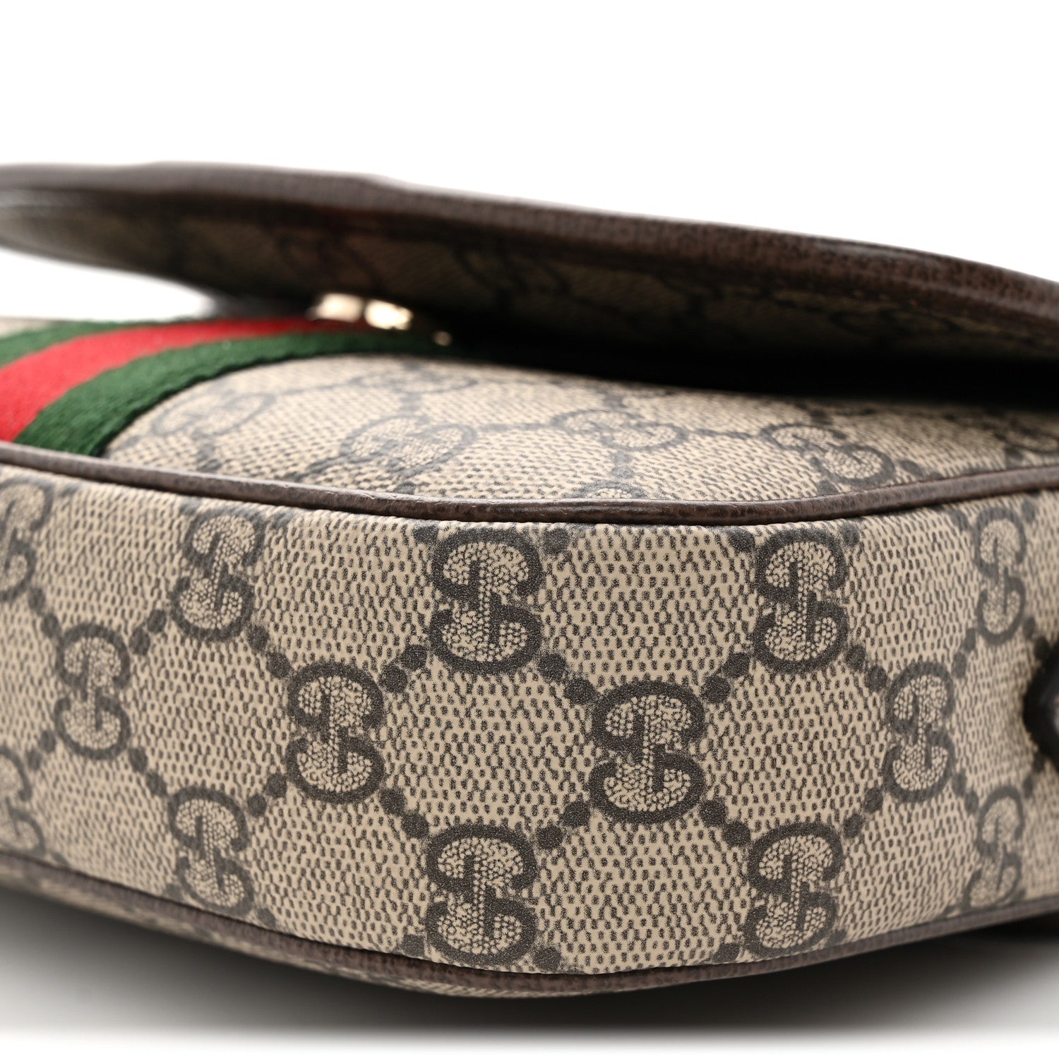GG Supreme Monogram Textured Dollar Calfskin Small Ophidia Top Handle Shoulder Bag Beige Brown