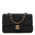 Denim Quilted Mini Rectangular Flap Dark Blue
