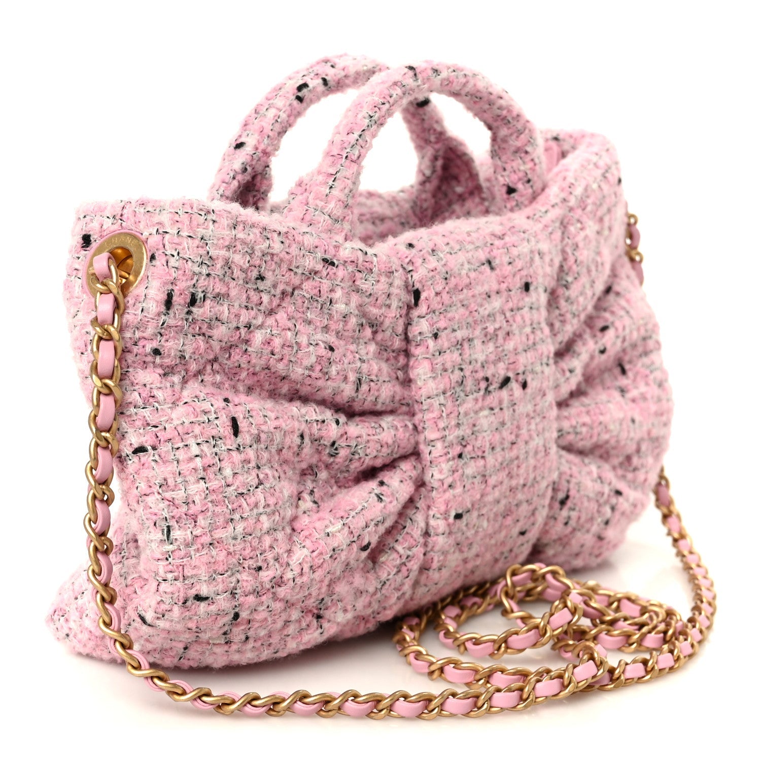 Tweed Quilted Mini Bow Bag Pink Black Ecru