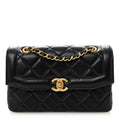 Shiny Lambskin Quilted Mini Flap Black
