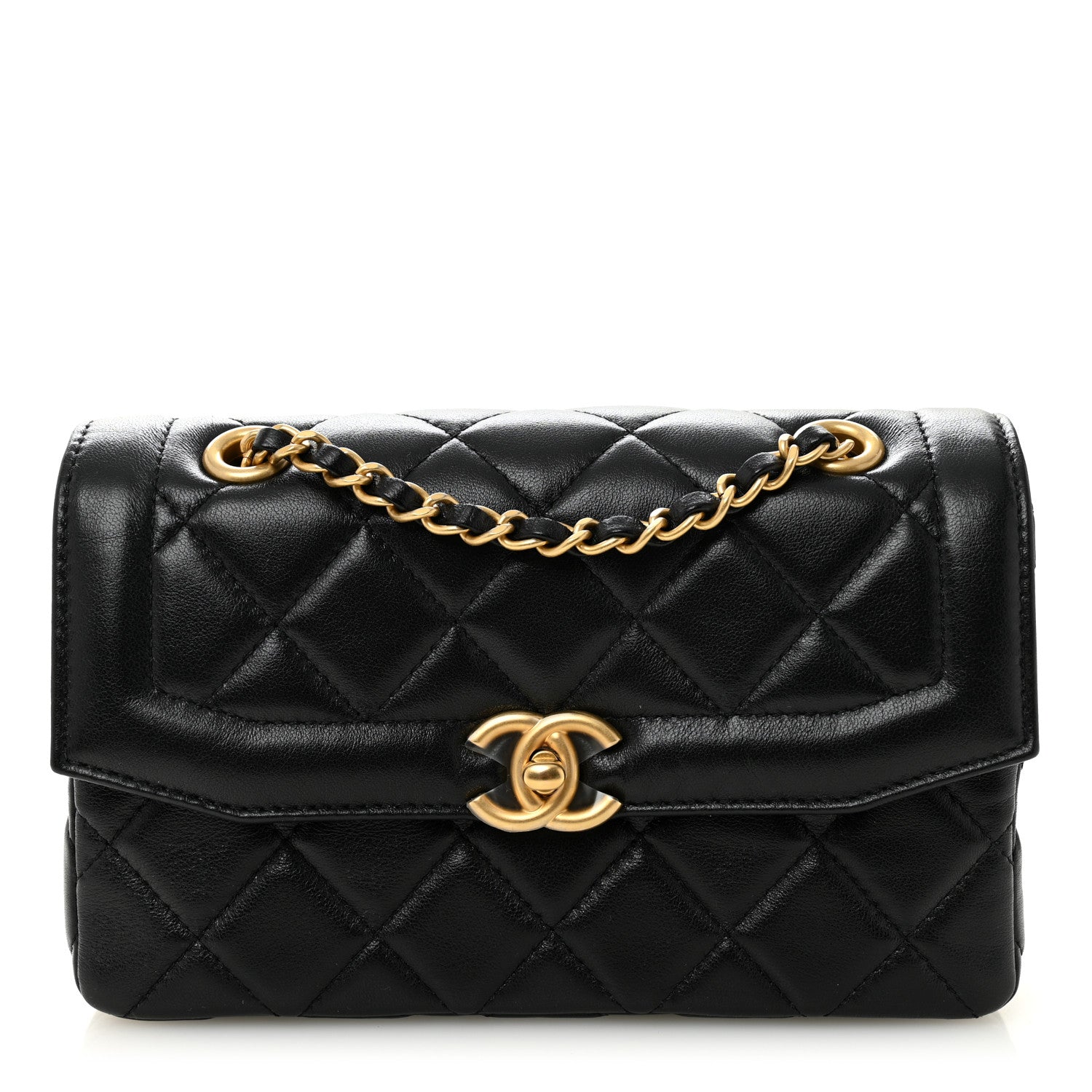 Shiny Lambskin Quilted Mini Flap Black