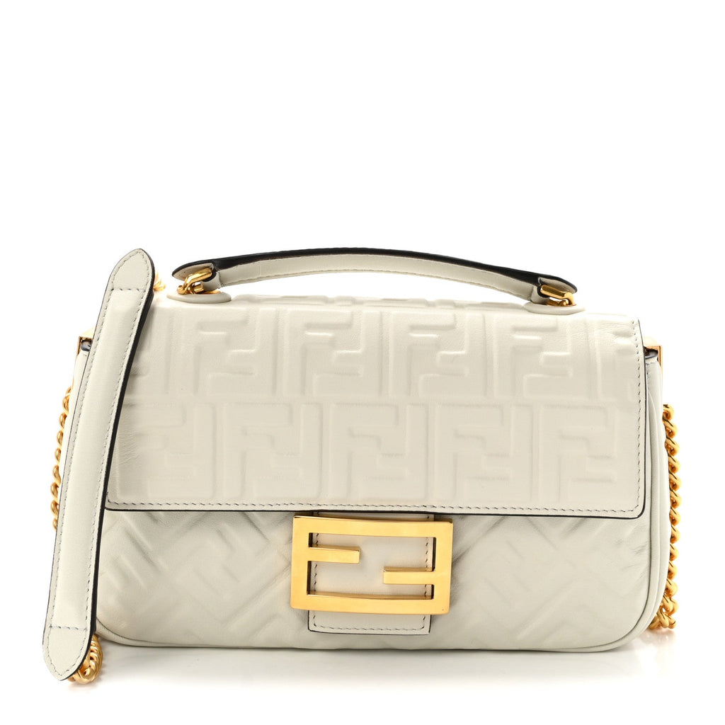 Nappa Small FF Embossed Midi Chain Baguette White