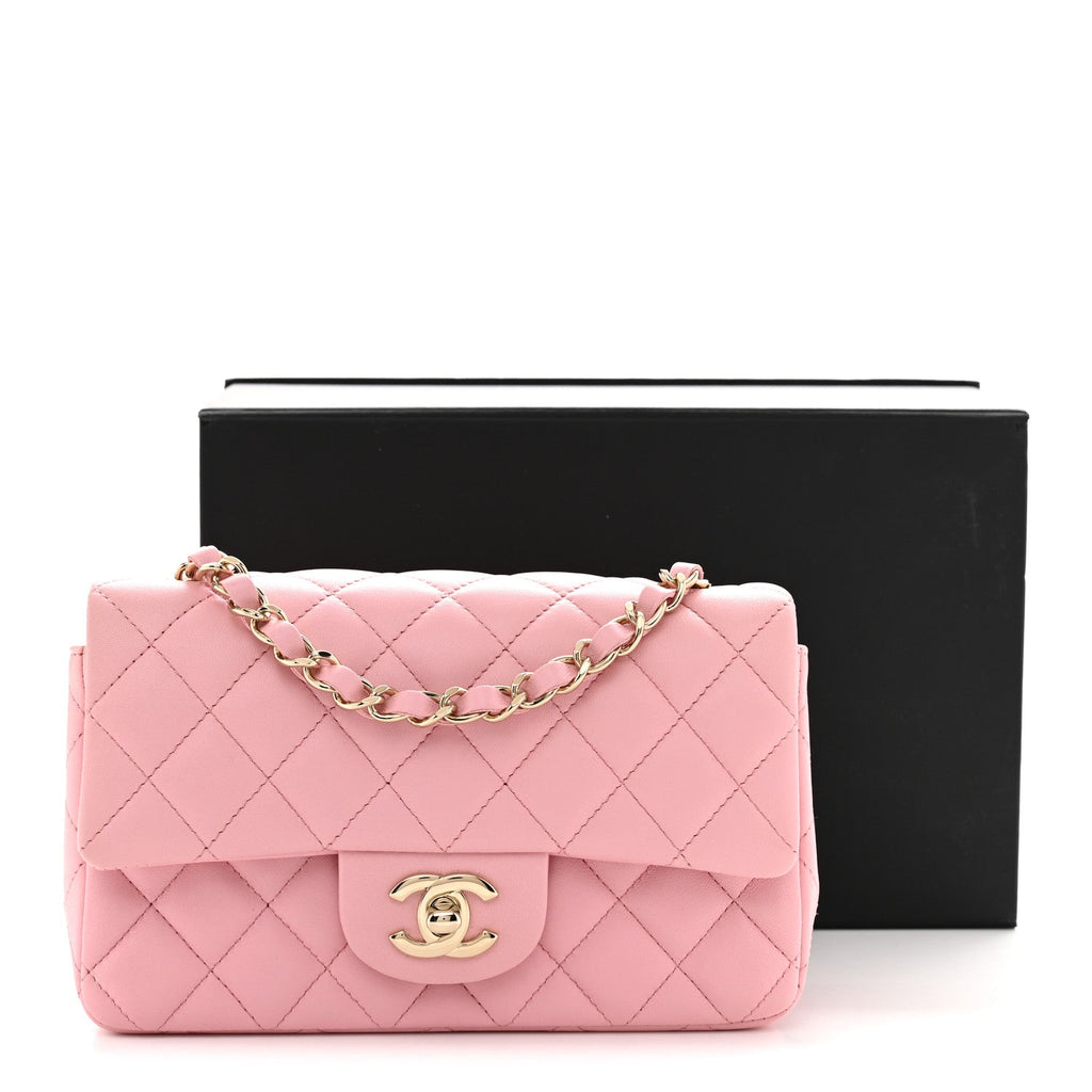 Lambskin Quilted Mini Rectangular Flap Pink