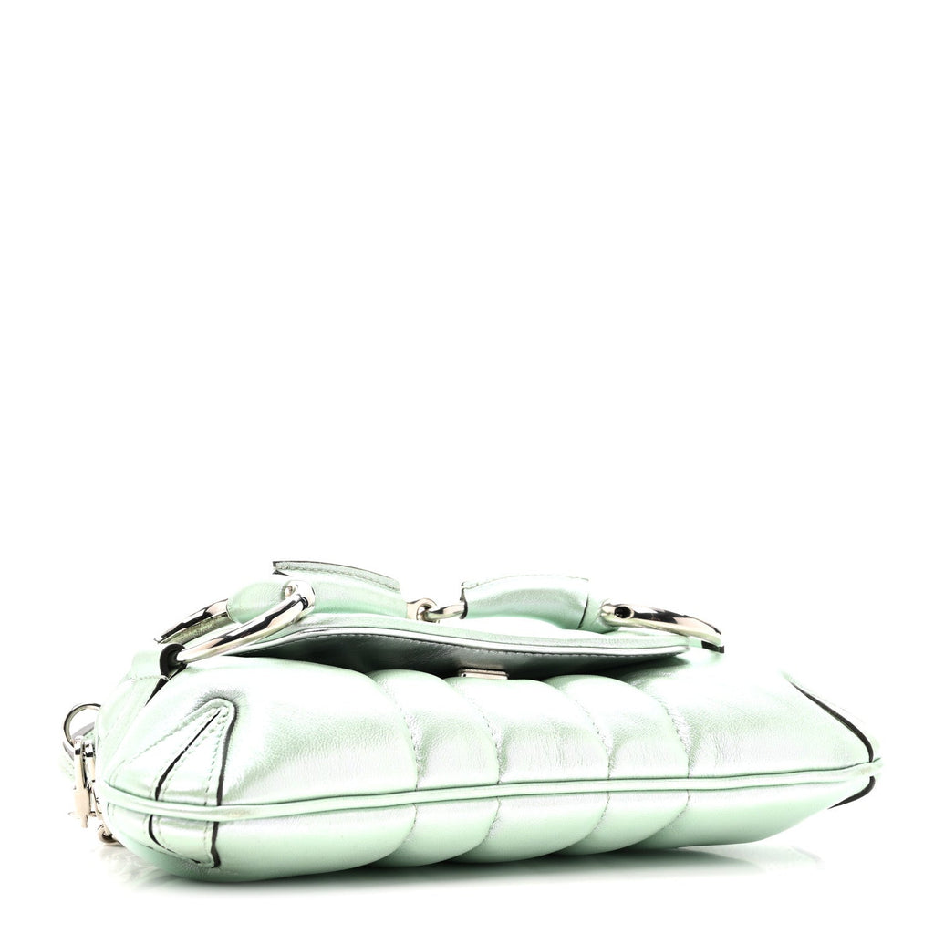 Iridescent Nappa Vertical Matelasse Small Maxi Horsebit Chain Shoulder Bag Iridescent Salvy Green