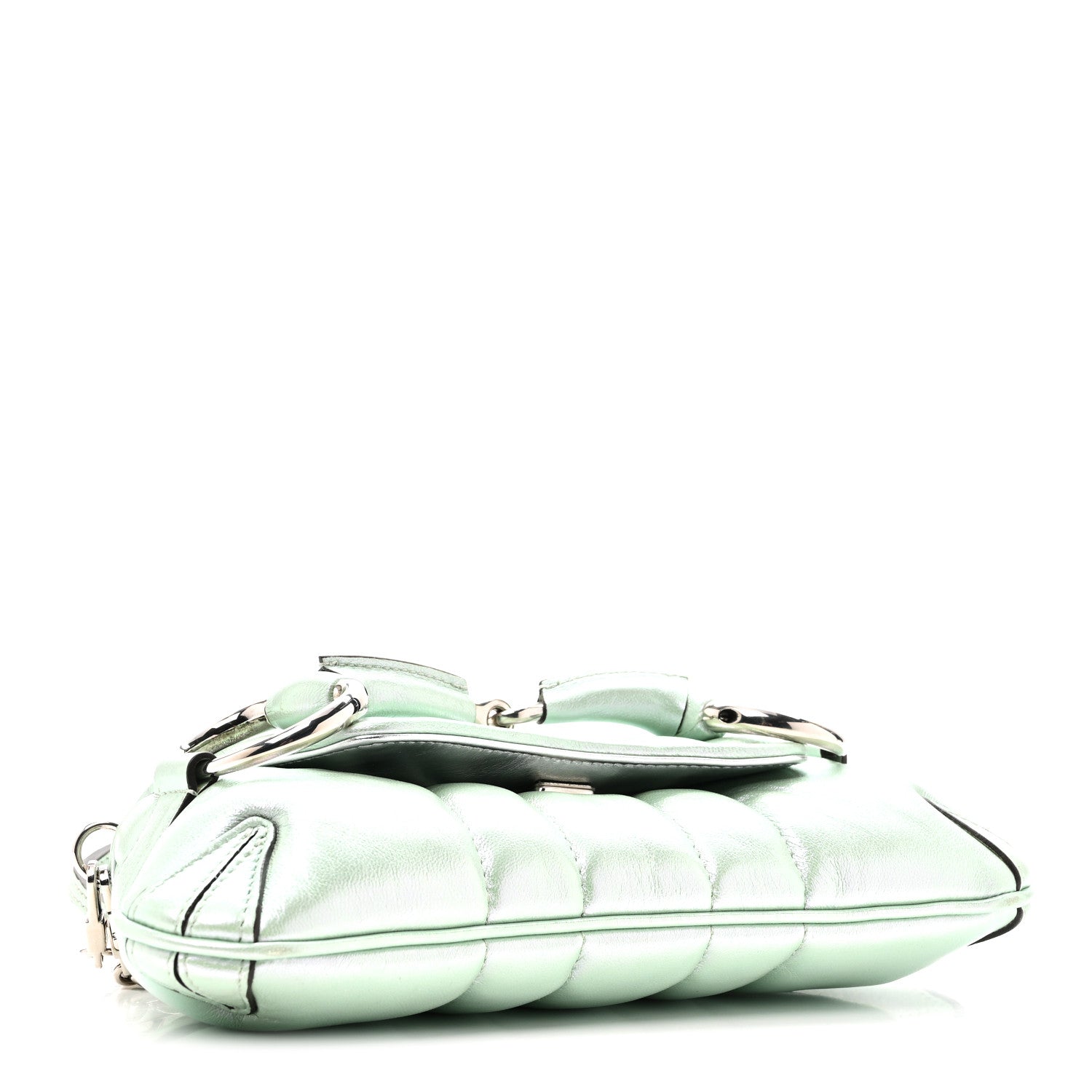 Iridescent Nappa Vertical Matelasse Small Maxi Horsebit Chain Shoulder Bag Iridescent Salvy Green