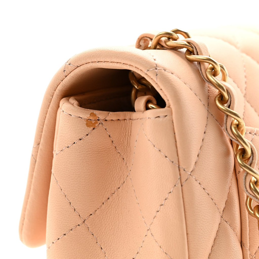 Lambskin Quilted Mini Rectangular Flap Beige